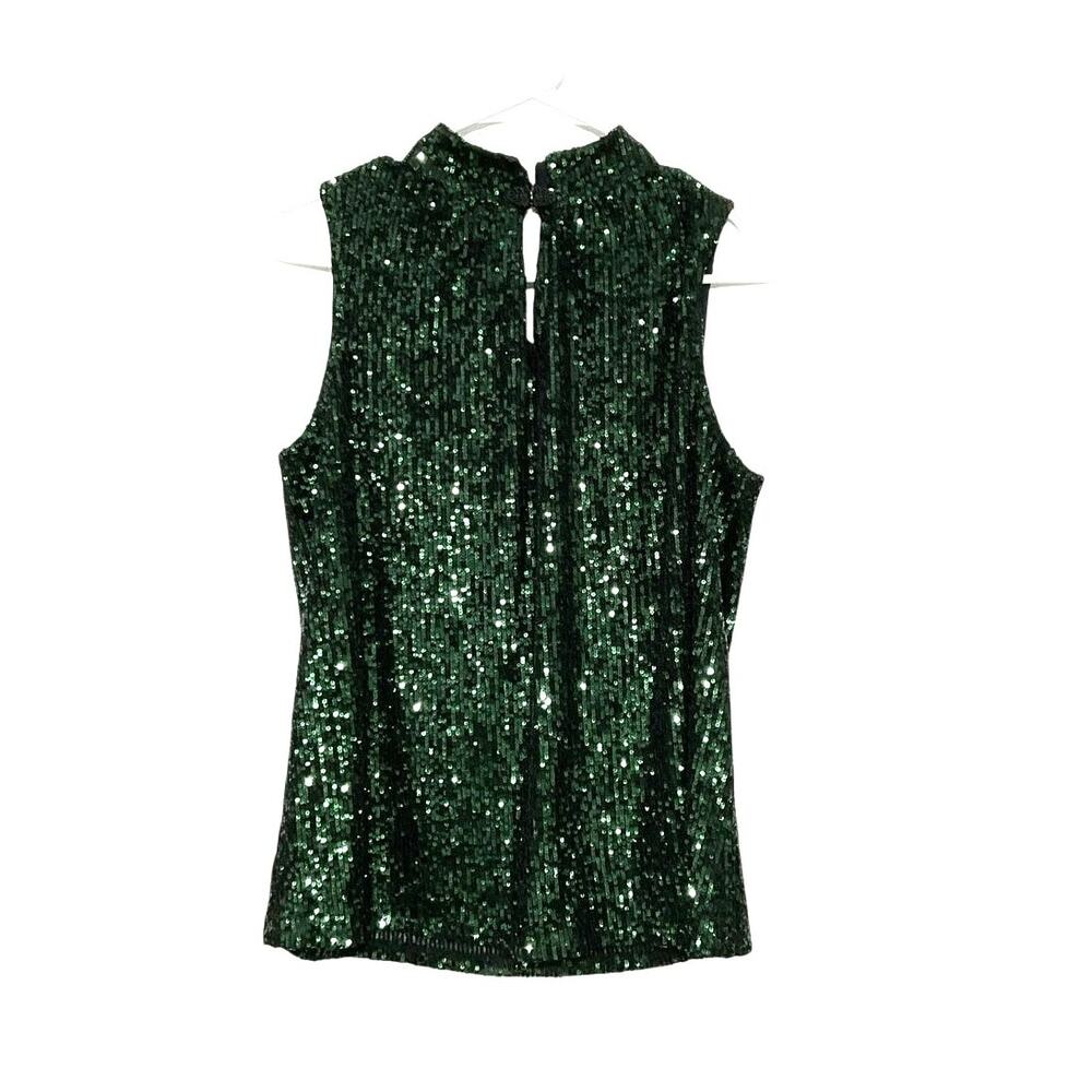 Green Sequin Sleeveless Blouse Keyhole Neck Sparkle Holiday Event Size Medium